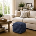 thumbnail image 5 of Casafield Square Pouf Ottoman, Navy Blue - 18.5" W x 18.5" D x 14.5" H Cotton Knit Foot Stool - Boho Floor Pouffe for Living Room, 5 of 8