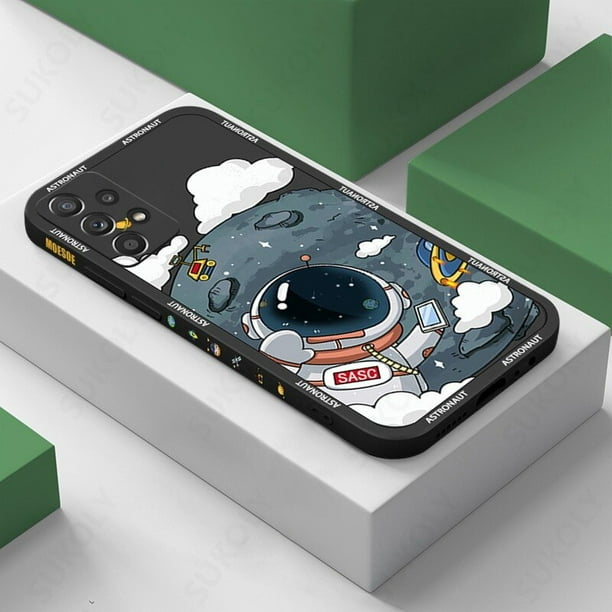 Funda de silicona suave con cordón de mano de astronauta de lujo para Samsung Galaxy S22, S23 Ultra, S21, S20 FE, A52s, A53, A32, A14, A54, A13 Fivean unisex