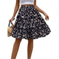 thumbnail image 3 of Women'S Floral Print Ruffle Hem Elastic High Waist Tie Front Skirt Black L, 3 of 9