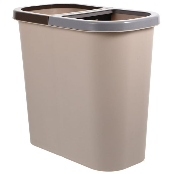 CATIEBYE Dual Bin Trash Can Brown Plastic 2-Compartment Kitchen Waste Sorting Bin and Space-Saving