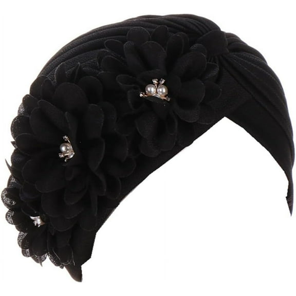 Women Flower Turban Hats - Ruffle Pre Tied Headwrap Caps Chemo Beanies Hijab Headscarf for Cancer Patient Hair Loss