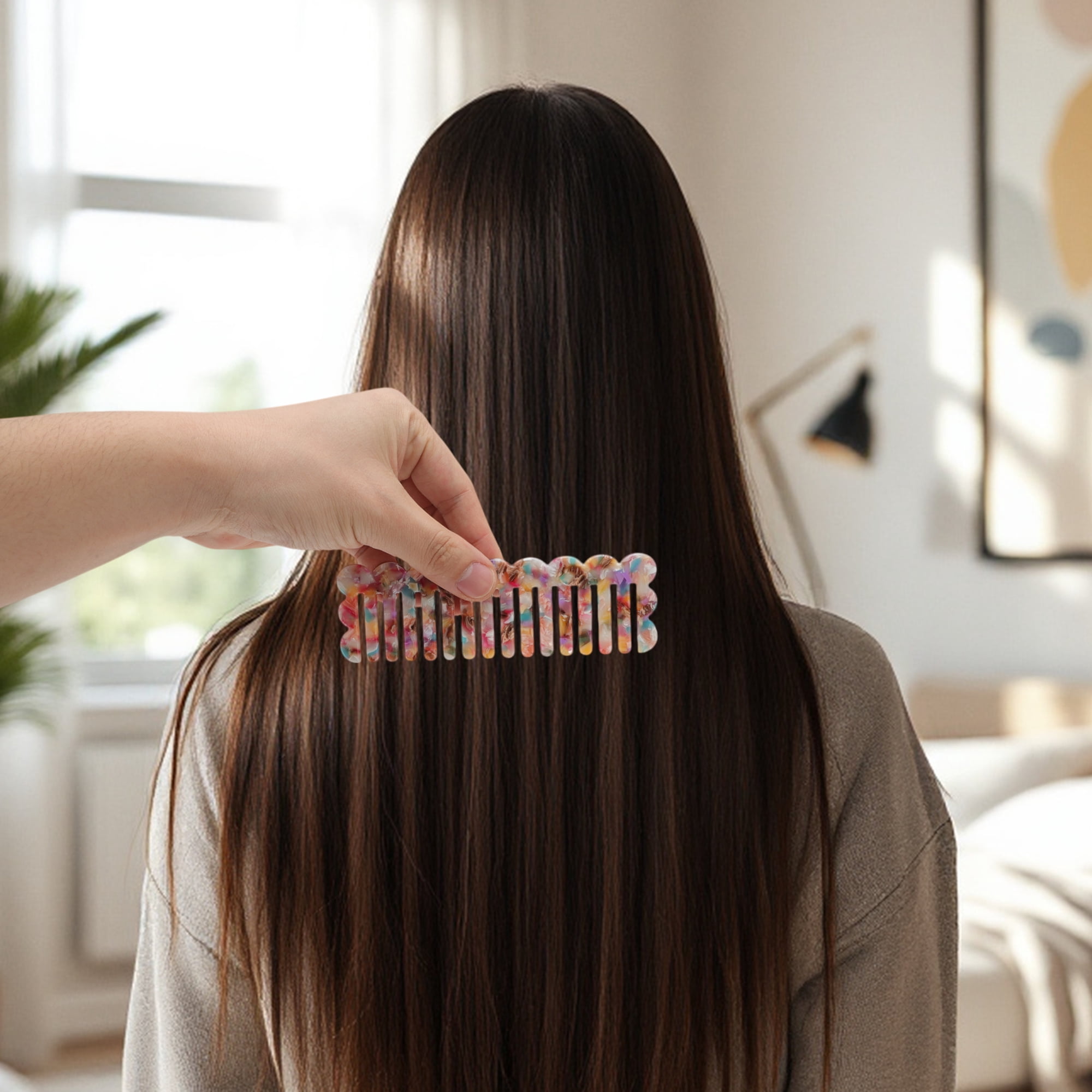 Unique Bargains 1 Pc Wave Rectangular Hair Comb for All Hair Types Styles Colorful