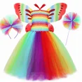 thumbnail image 2 of Disfraz de hada para fiesta de cumpleaños de niñas, vestido de tutú arcoíris con alas de mariposa, ropa de disfraz de hada para carnaval de Halloween para niños, 2 of 5