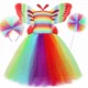 thumbnail image 2 of Disfraz de hada para fiesta de cumpleaños de niñas, vestido de tutú arcoíris con alas de mariposa, ropa de disfraz de hada para carnaval de Halloween para niños, 2 of 5