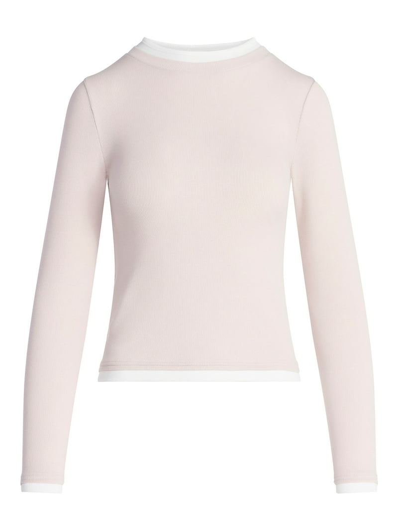 Scoop Women's Double Layer Rib Tee with Long Sleeves, Sizes XS-XXL