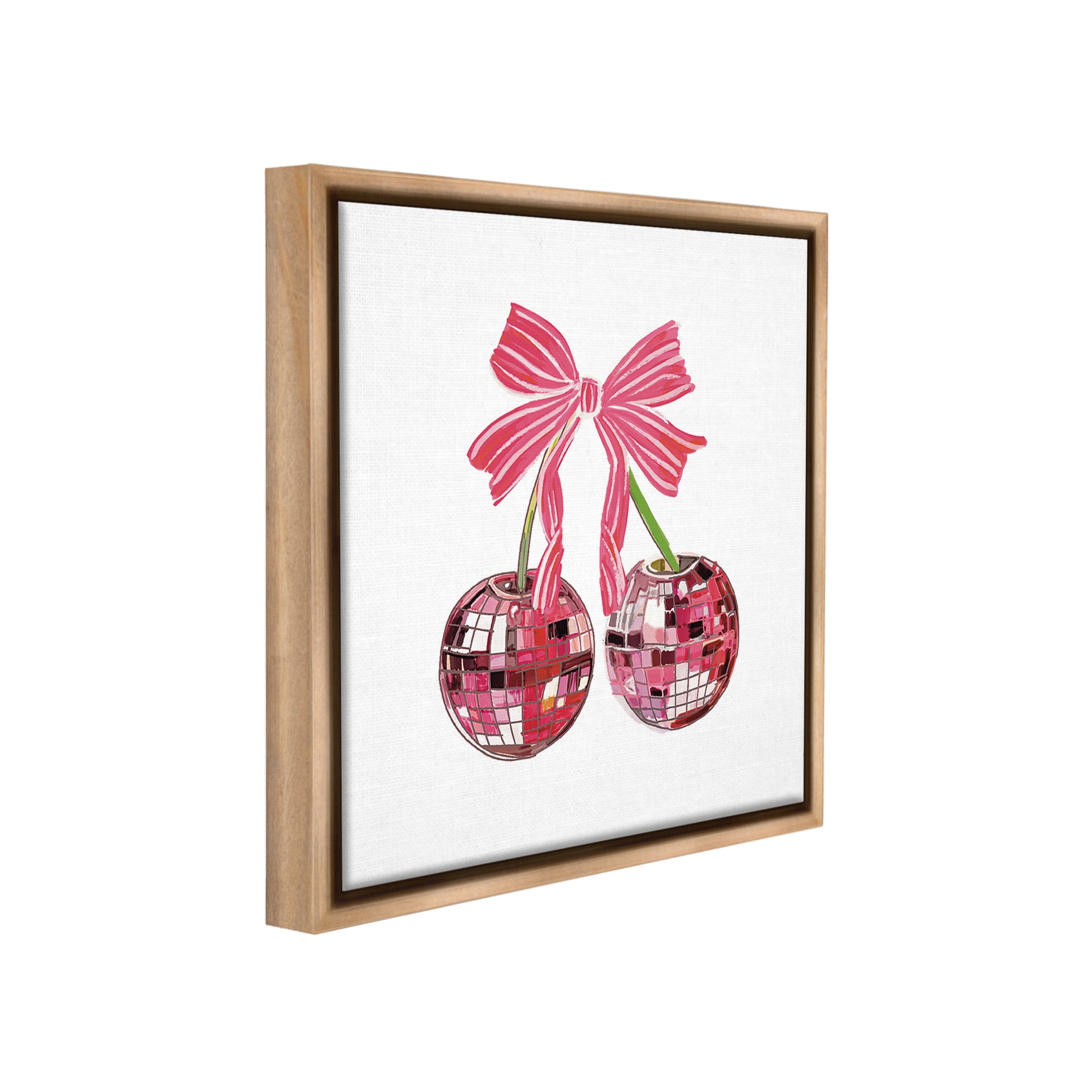 Stupell Industries Cherries & Striped Bow Food & Beverage Painting Brown Floater Framed Canvas Art Print Wall Art, 18 x 18