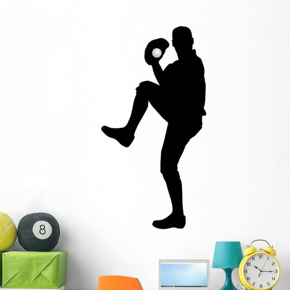 Pitcher Baseball Silhouette Wall Decal by Wallmonkeys Peel and Stick Graphic (48 in H x 25 in W) WM162834