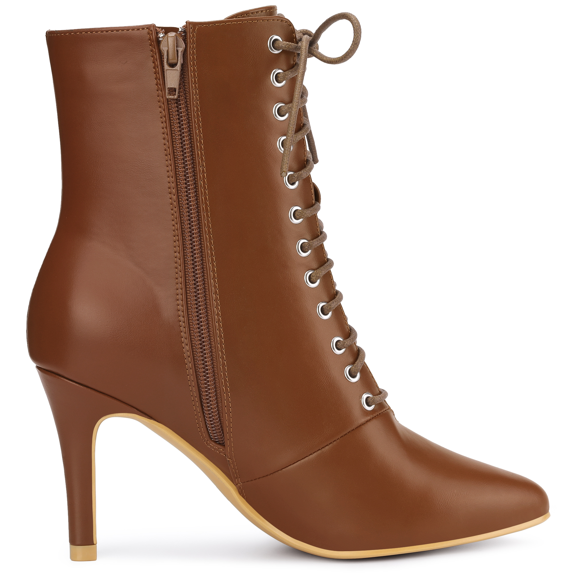 DARING DIVA Women's Stylish Pointy Toe Lace Up Stiletto Heel Ankle Boots Brown US 7