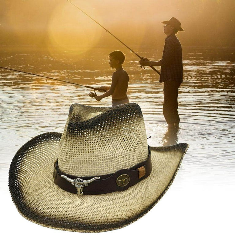 TureClos Cowboy Hat Classic Roll Up Brim Western Cowboy Straw Hat for Men  Women Summer Sunscreen Sun Hat Cowgirl Hat 