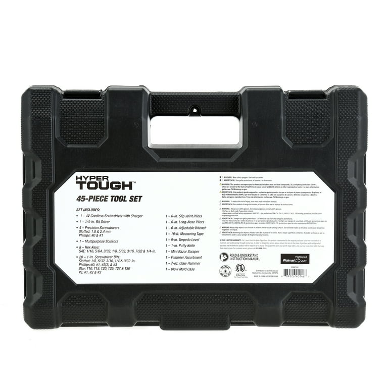 Hyper Tough 45 Piece Home Tool Kit Including 4.8v Power Screwdriver Walmart