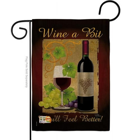 Breeze Decor BD-WI-G-117021-IP-DB-D-US10-BD 13 x 18.5 in. Wine a Bit Burlap Happy Hour & Drinks Impressions Decorative Vertical Double Sided Garden Flag