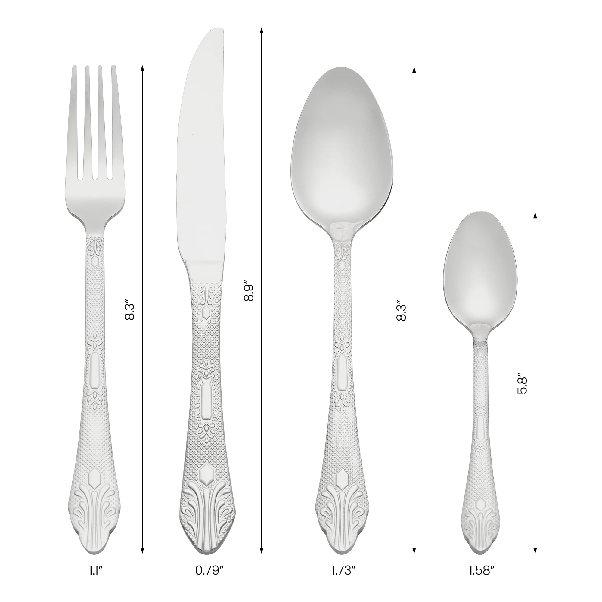 Unique Bargains 4 Piece Silverware Set Stainless Steel Floral Flatware Set Silver 4