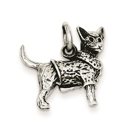 925 Sterling Silver Antiqued Dog W/Sweater 3-D Antique Finish Charm Pendant