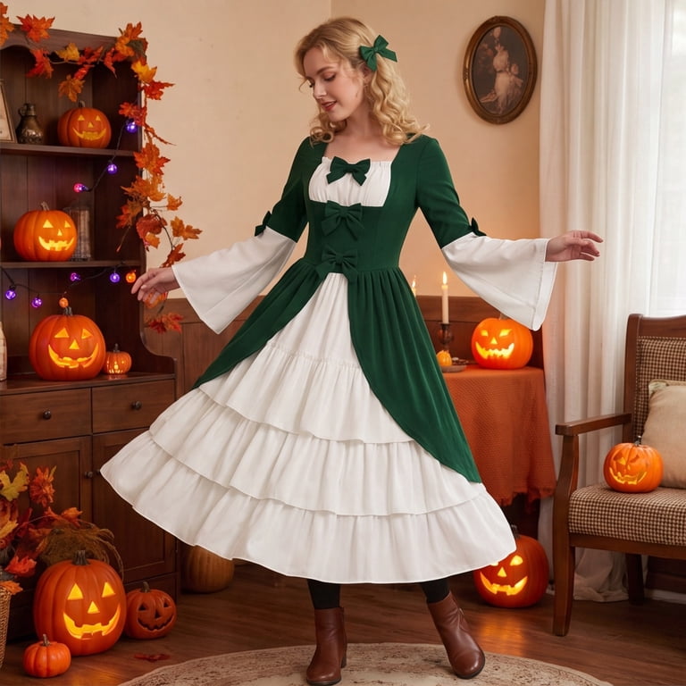 KLHDSF Halloween Costumes For Women Soft Lace Up Corset Halloween Dress Solid Color Party Costume Dark Green L
