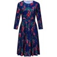 thumbnail image 4 of Women's Floral Printed Tunic Flared Midi Dress Round Neck Party Cocktail Dresses, 4 of 6