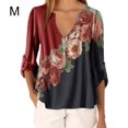 thumbnail image 1 of Blusa Camisa con cuello en V y estampado floral Blusa suelta de manga larga Top de mujer, Rojo, M Sweethay AP002021-18, 1 of 5