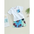 thumbnail image 3 of Suealasg Toddler Boys 2Pcs Summer Beach Outfit  Short Sleeve Crew Neck Pocket T-Shirts and Elastic Waist Beach Tree Print Shorts6M  1T 2T 3T Baby Boys Casual Vacation Clothes, 3 of 8