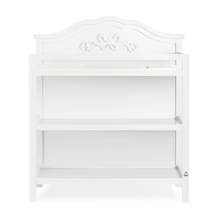 UPC: 0810063664473 | Dream On Me Jasmine Changing Table with Fixed Shelves White 1 Mattress Pad Safety Strap