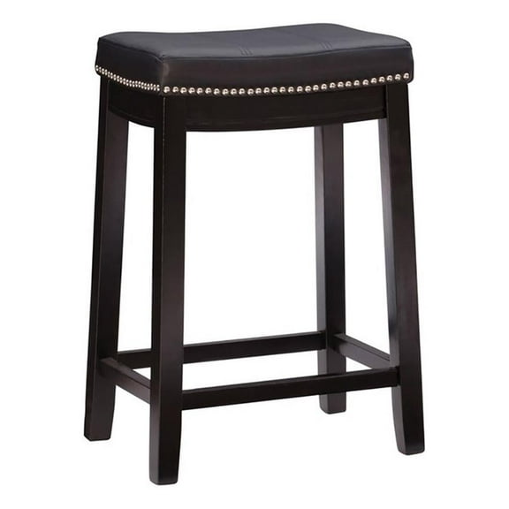 Riverbay Furniture 26" Transitional Wood/Faux Leather Counter Stool in Black