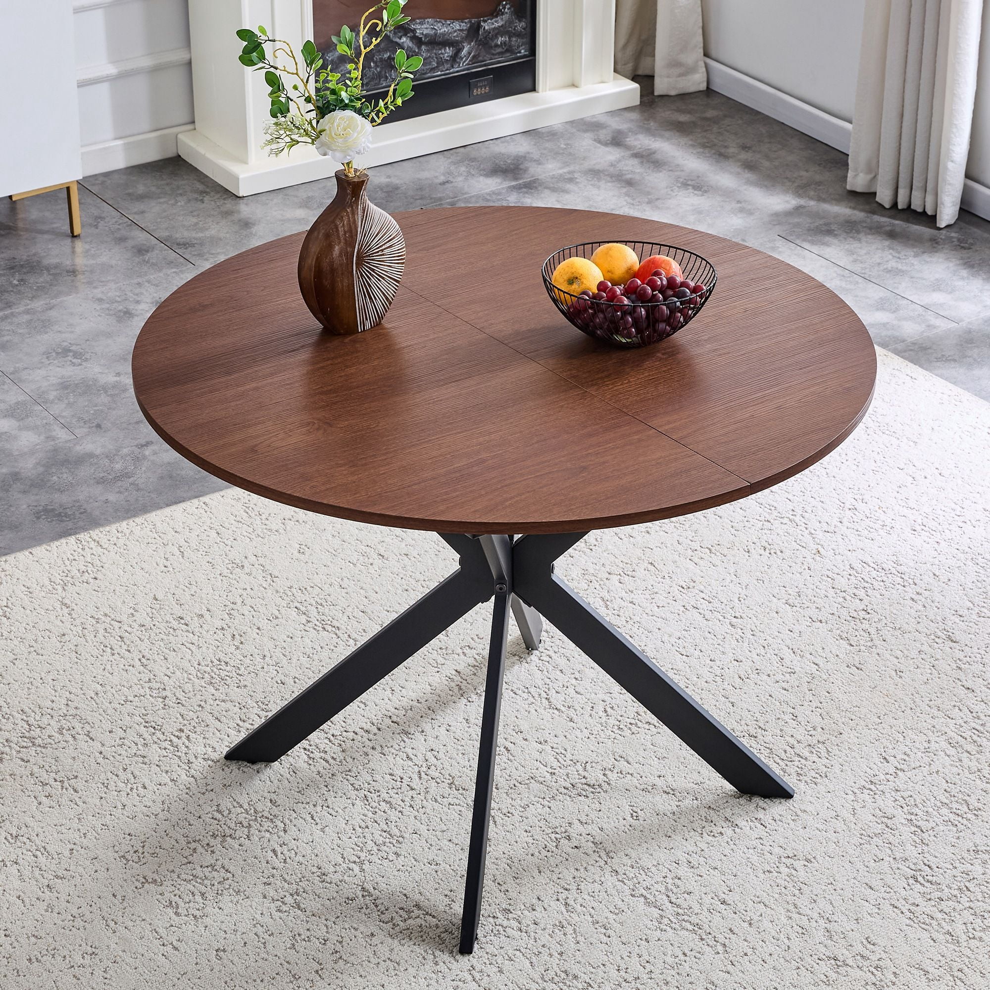 Alvantor 43"-54" Extendable Round Dining Table with Metal Legs, Walnut