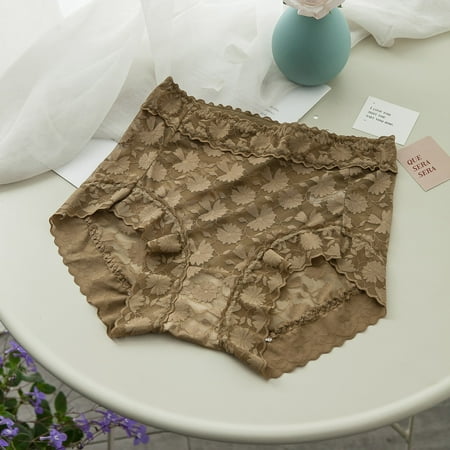 Goodeals High Rise Briefs for Women Tummy Control Undies Comfort Full Coverage Daily Panty Ladies Elegant Pretty Lace Lingerie(Coffee XXL)Reduced