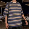 thumbnail image 4 of Hombres Casual Cuello Redondo Manga Corta Jersey Rayas Tops Camiseta Blusa Pompotops oipoqjl32832, 4 of 8