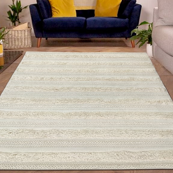 Natural White Color Ramsha Handmade Guest Room Decor Wool Woven Rug - SRN 013
