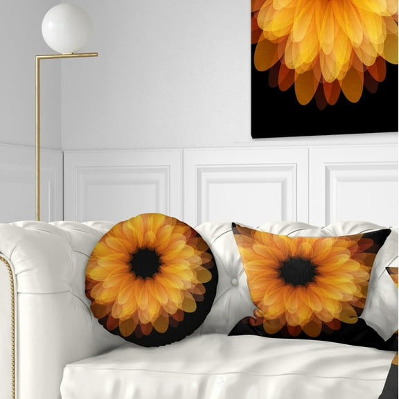 Designart Fractal Flower Petals on Black - Floral Throw Pillow - 12x20