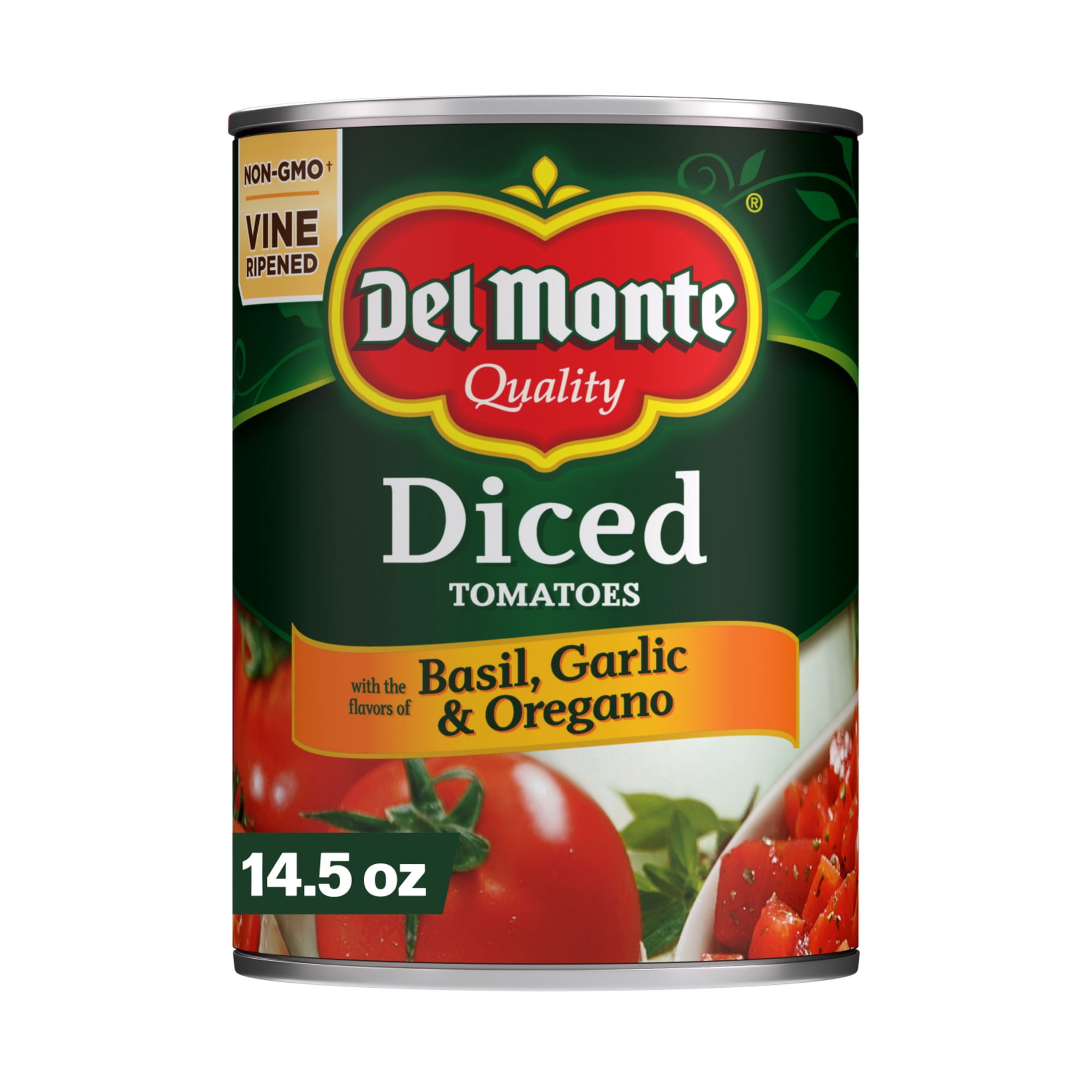 Del Monte Diced Tomatoes with the Flavors of Basil, Garlic & Oregano, 14.5 oz Can