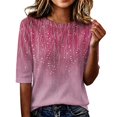 thumbnail image 3 of Abstract Geometric Print Top for Women, Crew Neck Half Sleeve Loose Fit Tunic Blouse - Lightweight Casual Summer Tee Shirt Pink S, 3 of 7