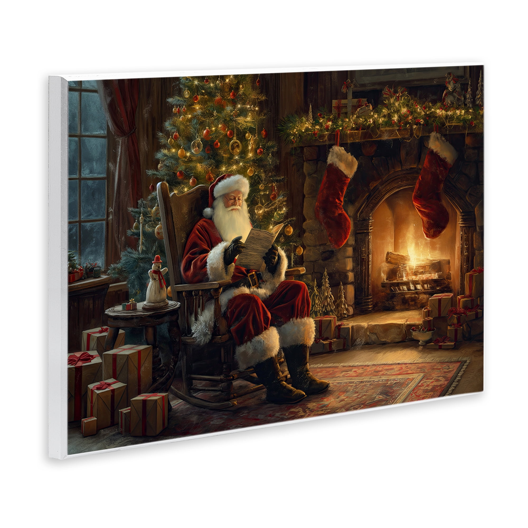 Stupell Industries Santa Claus by Fire Holiday Painting Unframed Art Prints Wall Art, 19 x 13