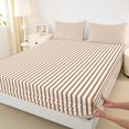 thumbnail image 5 of Castle Fairy Mid Century Thin Stripe Queen Sheets 4 Pieces,Retro Vertical Pattern Queen Sheet Sets,White Walnut Brown,1 Flat Sheet, 1 Fitted Sheet and 2 Pillowcases, 5 of 7