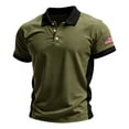 thumbnail image 2 of Men's US 250th Anniversary Vintage Color Block Polo Shirt with Side Stripe Detail and American Flag Patch Featuring Short Sleeve Turn-Down Collar Army Green L, 2 of 5