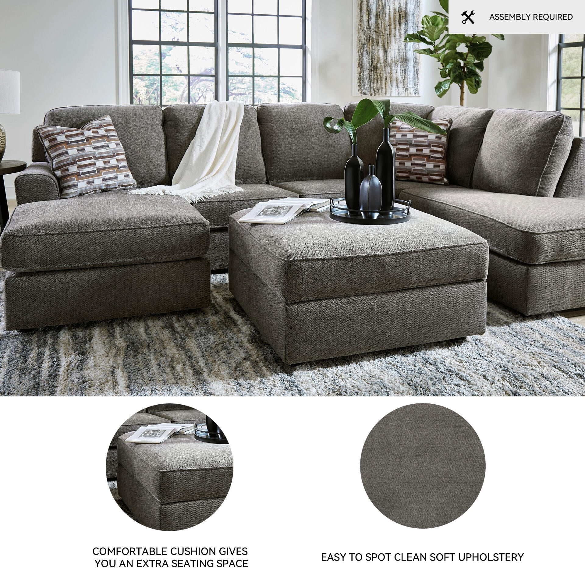 Signature Design by Ashley O’Phannon Storage Ottoman with Reversible Top, Chenille Upholstery, Putty Gray