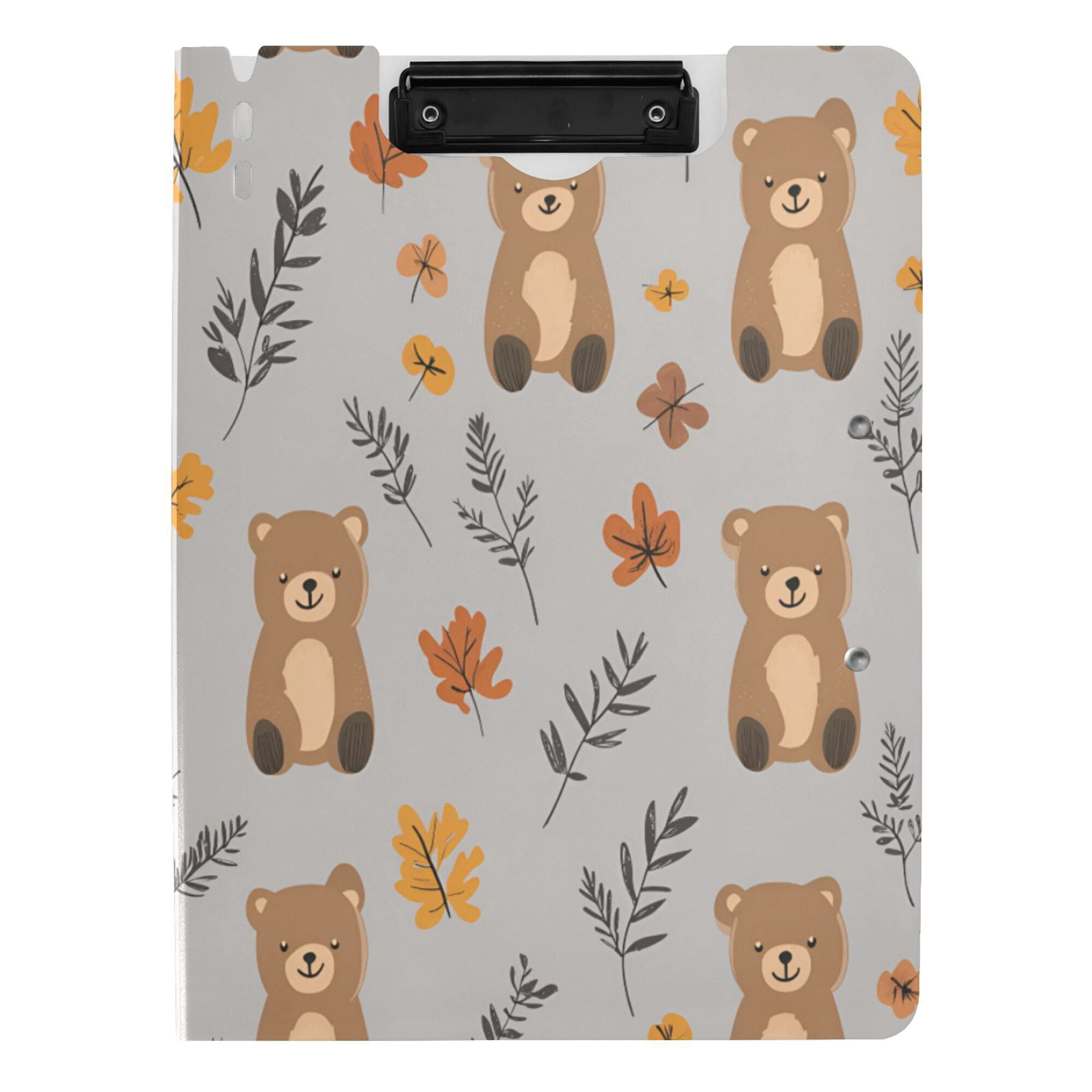 FORMRS A4 Clipboard Folder with Pen Holder Horizontal Foldable School Office Binder, Brown Cartoon Bears