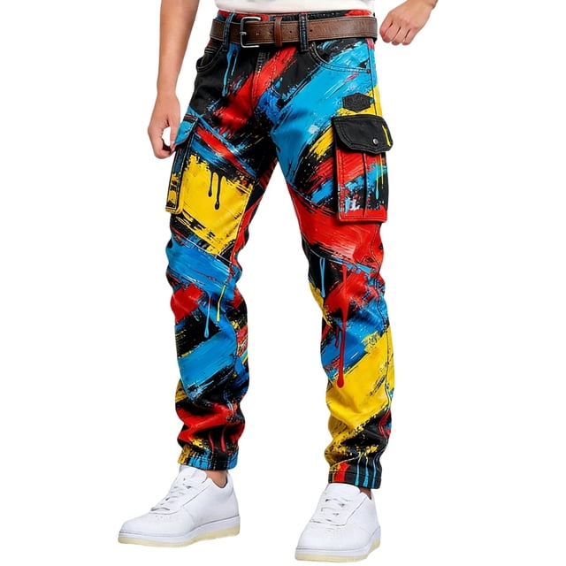Pantalon Cargo Utilitaire Performant pour Hommes avec Détail Imprimé - Pantalon d'Extérieur Toutes Saisons pour la Randonnée, les Voyages et le Port Quotidien