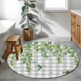 thumbnail image 4 of Round Rug 4ft Area Rug, Spring Flowers Birds Leaves Area Rugs for Living Room Bedroom, White Gray Geometric Plaid Floor Mat Non-Slip Non-Shedding Carpet Indoor Accent Rugs, 4 of 9