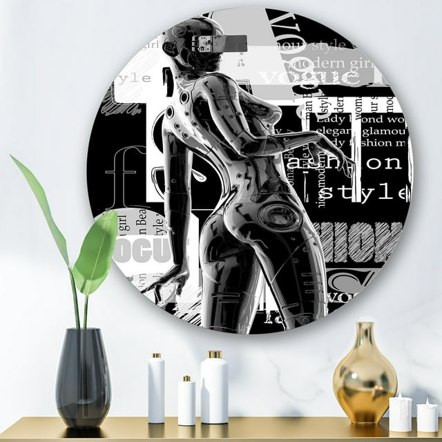 Designart - Monochrome Cyborg Body I - Modern Metal Circle Wall Art