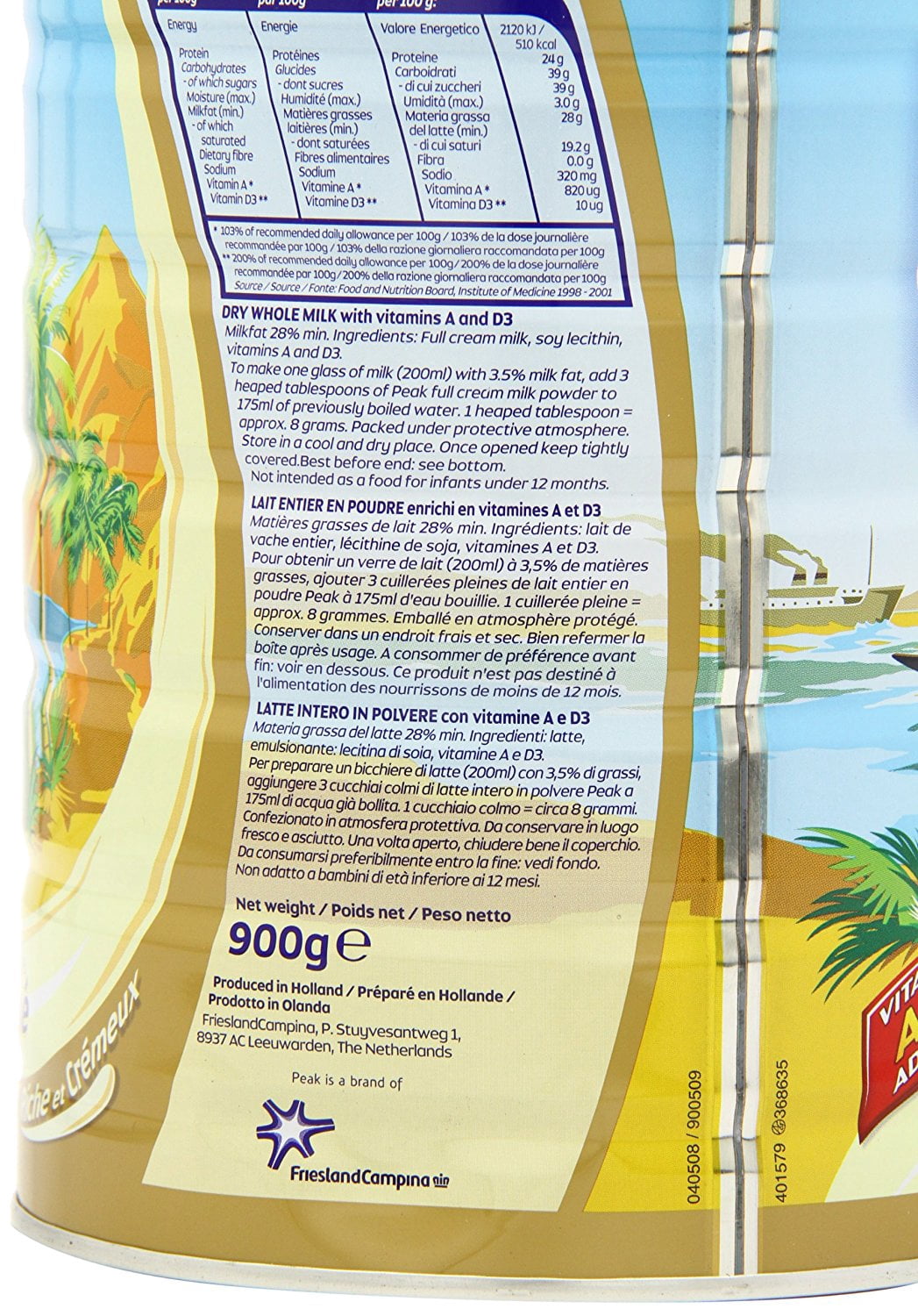 Peak Dry Whole Milk Powder, 900 Gm