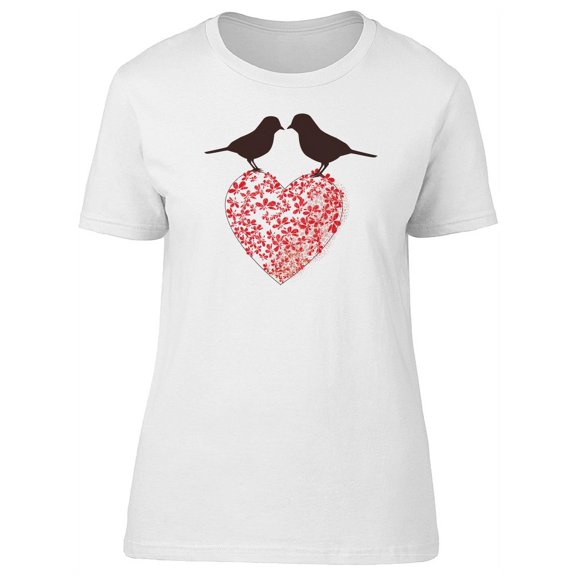 Bird Silhouettes On Floral Heart T-Shirt Women -Image by Shutterstock, Female XX-Large