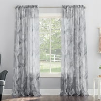 No. 918 Cristo Marble Print Crushed Voile Sheer Rod Pocket Curtain Panel, 51"x84", Grey