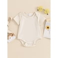 thumbnail image 4 of Infant Baby Summer Romper Solid Color Ribbed Short Sleeve Round Neck Bodysuit for Toddler Boys Girls, 4 of 9