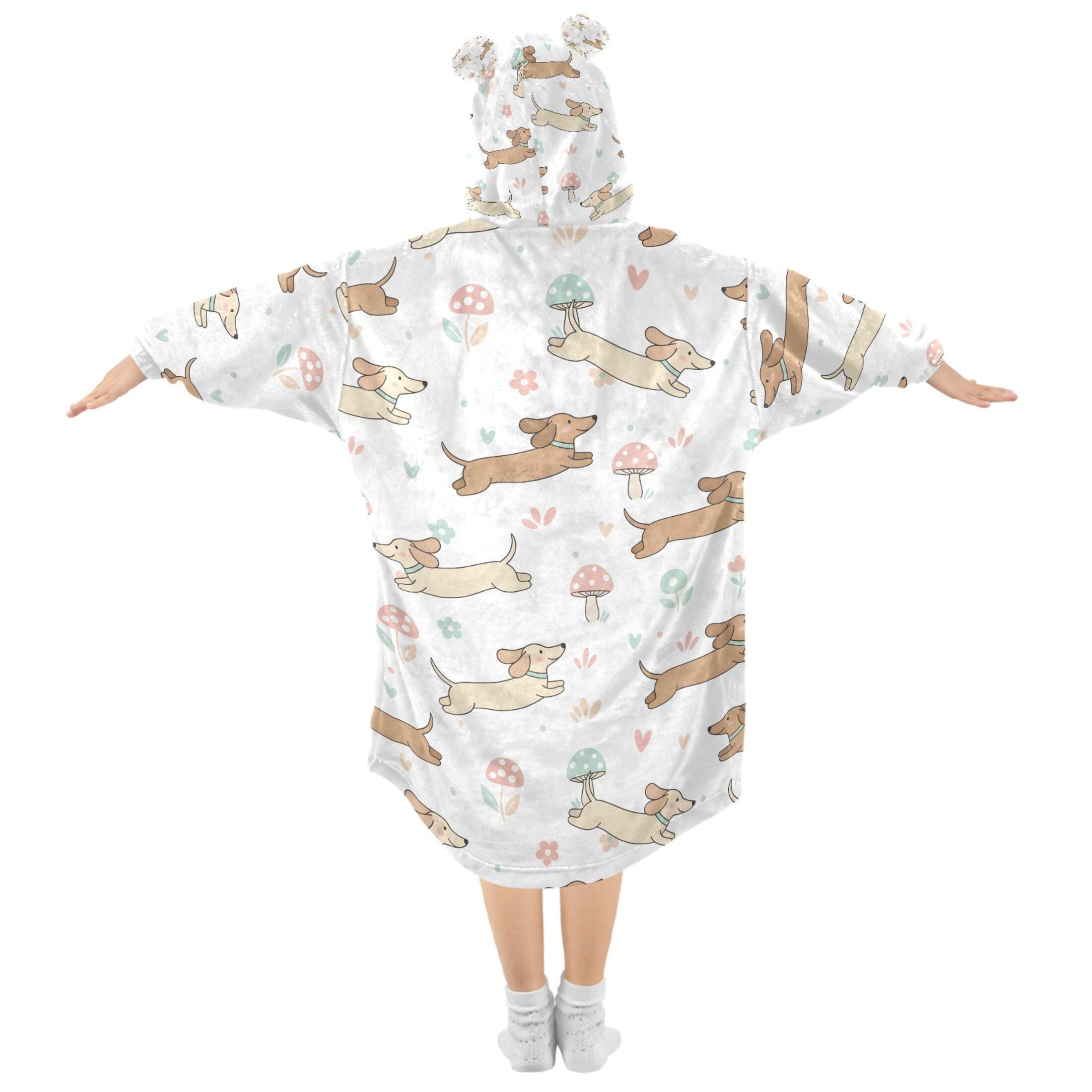 joogoo Wearable Blanket Cute Dachshund Dog Mushrooms Hoodie for Oversized Sherpa Hooded 3-14 YR M
