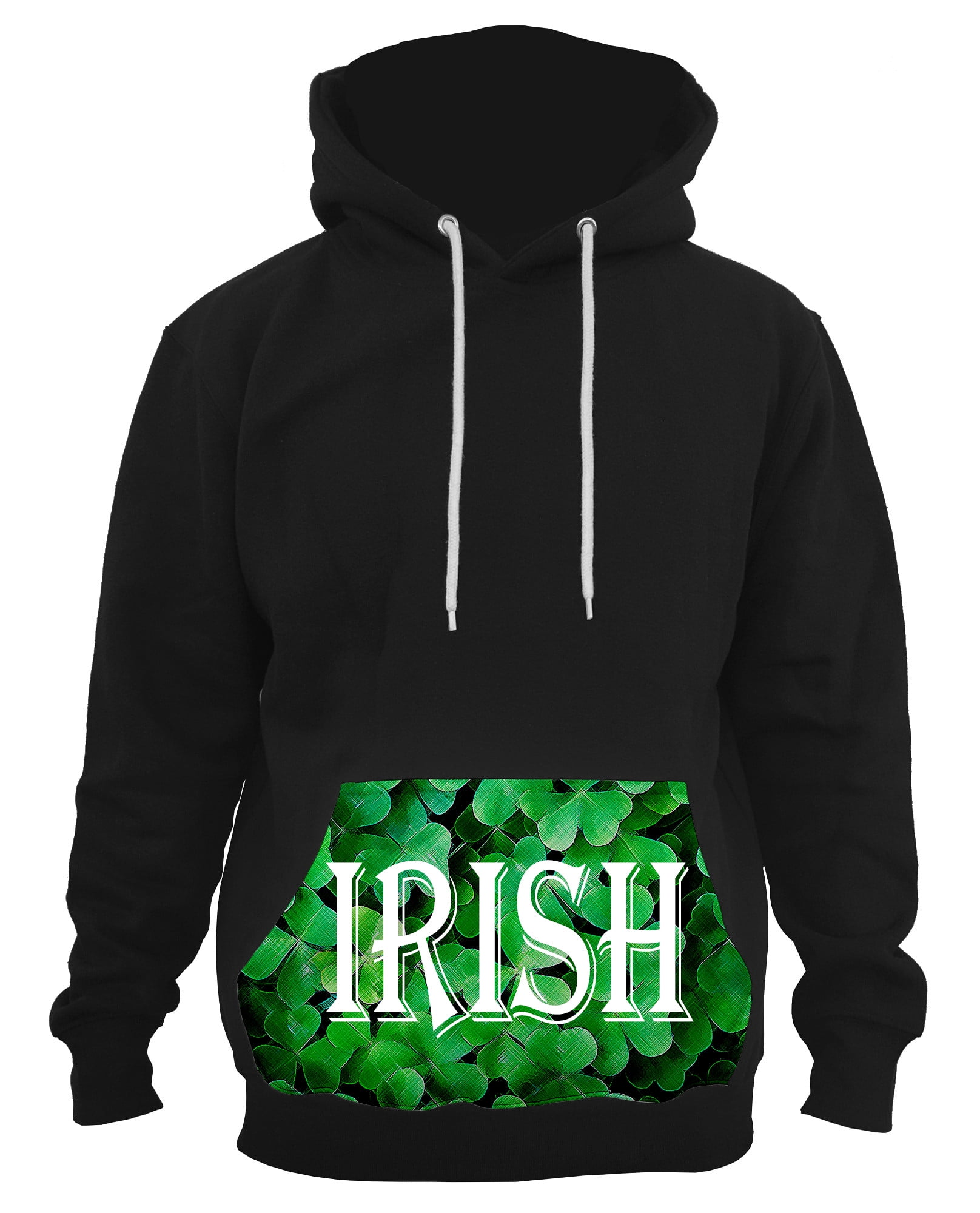 Men's Irish Shamrock Black Pullover Hoodie PLY P122 XLarge Black