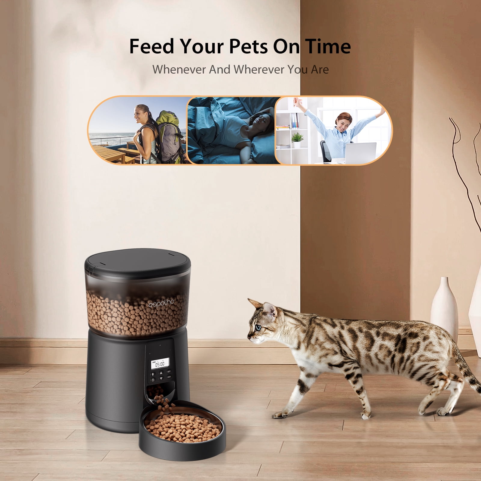 Automatic Cat Feeders, 3L Timed Cat Food Dispenser with Clog-Free Design, Dog Pet Feeder