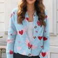 thumbnail image 5 of Women's Cute Sweater Cardigan Heart Print Y2K Button Open Front Cardigans Knitted Valentine's Day Outerwear, 5 of 6