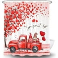 thumbnail image 2 of Valentines Day Shower Curtain, Romantic Gnomes Love Red Hearts Tree Fabric Shower Curtains with Hooks Set, Red Truck Valentine Bath Curtains Home Decorations 36x72 Inches, 2 of 3