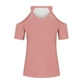 thumbnail image 4 of Womens Tops Casual Sevevn Women's Summer Fashion Solid Color V-Neck Off Shoulder Casual Short Sleeved Top, 4 of 5