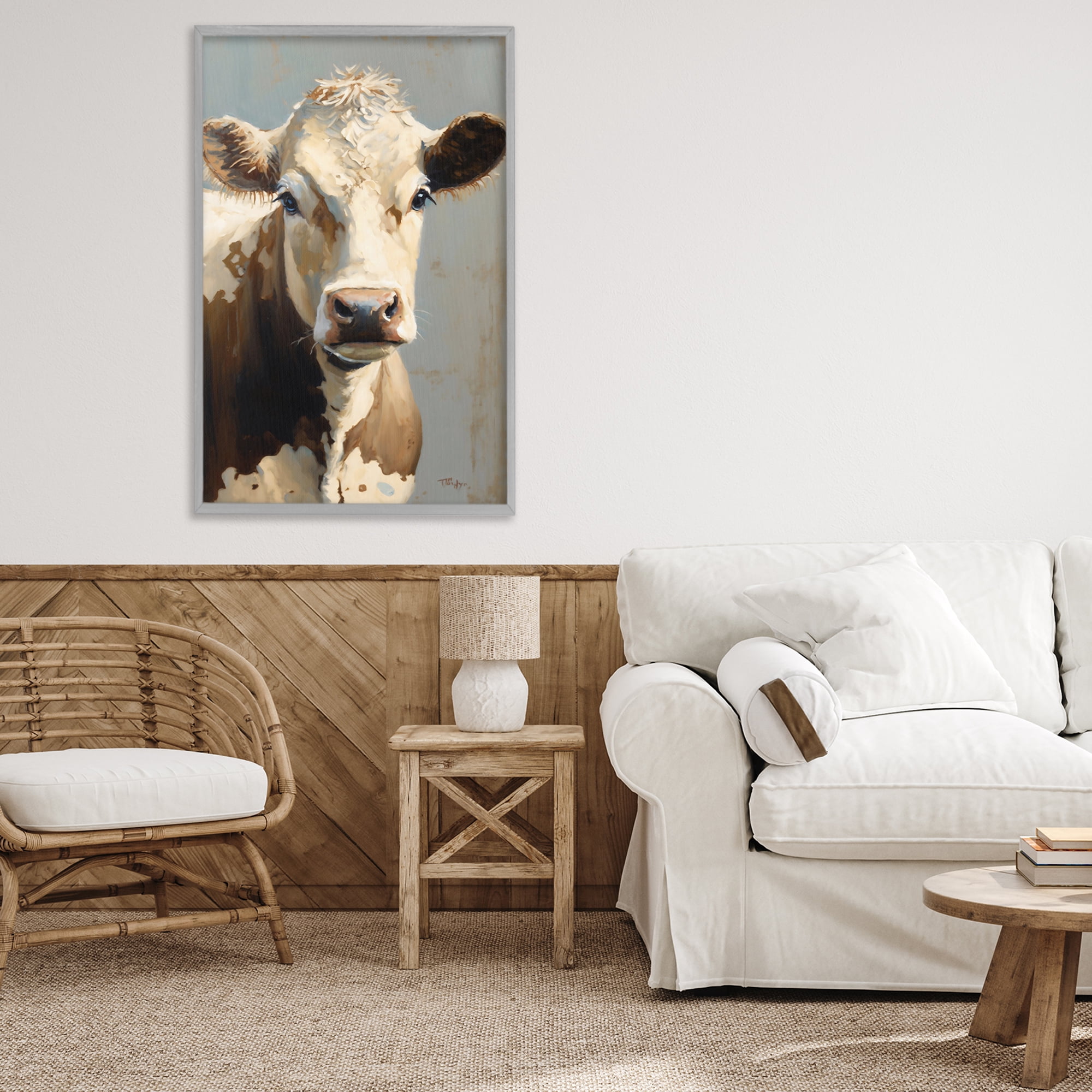 Stupell Industries Farmhouse Cow with Gentle Gaze Gray Framed Giclee Art, design by Creative Studio