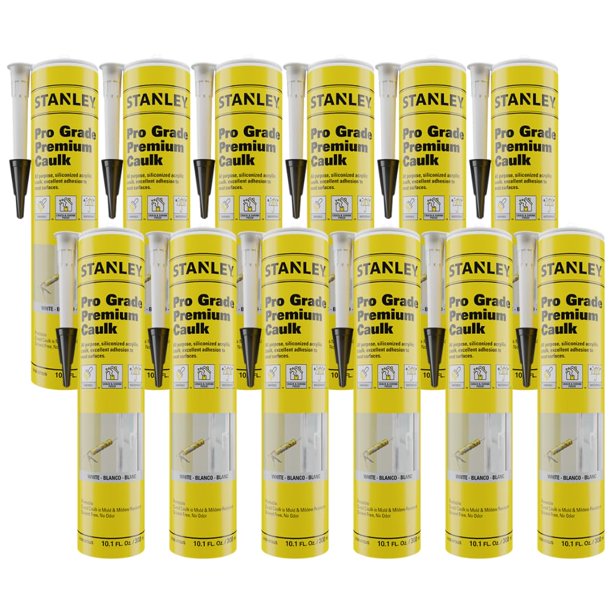 Sellador acrílico Caulk Stanley Premium, siliconado, 300 ml, blanco